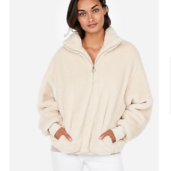 Express Jackets & Blazers - NWT Beige Express Fleece Quarter-Zip Sweatshirt